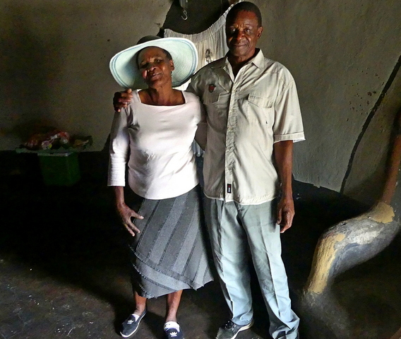 The headman of Ngamo village poses for a photo with his wife