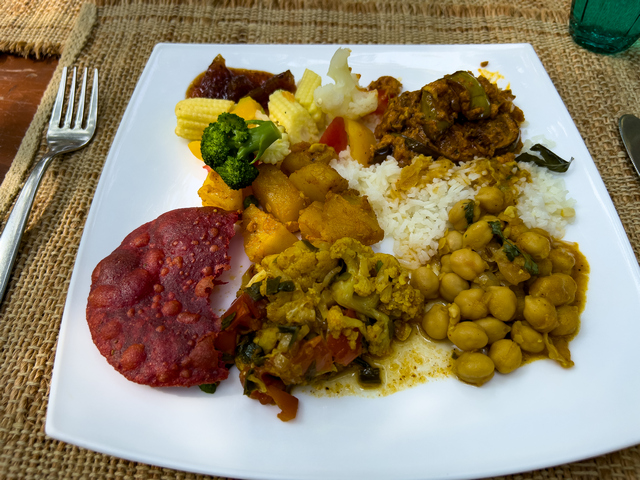 Homemade Indian cuisine artfully arranged on a plate at a luxury safari camp near Bandhavgarh Tiger Reserve in India