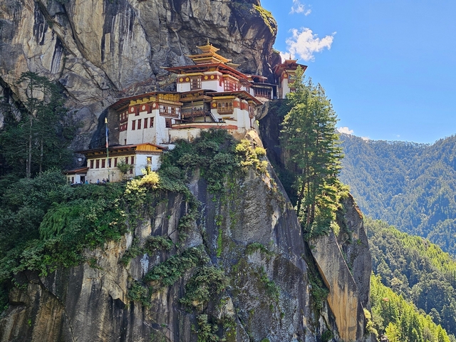 Tiger's Nest Monastery perched on a cliffside above the Paro Valley in Bhutan